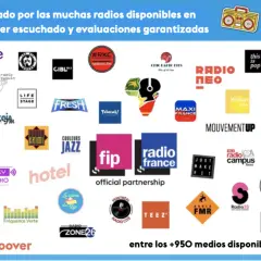 Logos de radios para radio, incluyendo Raje, Fresh, Fip, Radio France y más, disponibles en Groover.