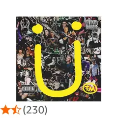 Collage de fotos con un gran símbolo amarillo en forma de U, con el texto "MAD DECENT" y "jack u" visible.