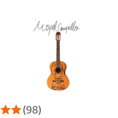 Guitarra con la firma de Miguel Campello y la frase "Con todos mis respetos" escrita en el cuerpo.