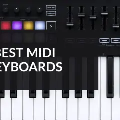 Teclado MIDI con pads luminosos y faders, ideal para tu software de producción musical.