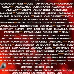 Cartel de artistas con nombres de DJs y fechas de Aquasella.
