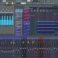 Interfaz de Fl Studio con pistas de audio y MIDI, mostrando cómo organizar un proyecto musical. Ideal para quienes buscan plugins Fl Studio gratis.