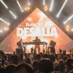 DJ en el escenario de Desalia, con luces y público animado. ¡Así es Desalia!