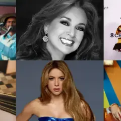 Seis artistas colombianos famosos: Totó la Momposina, Marbelle, Karol G, Greeicy Rendón, Shakira y Andrea Echeverri.