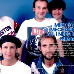 Miembros de Mike + The Mechanics posan para una foto promocional. El texto destaca su éxito "All I Need Is a Miracle".