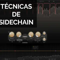 Interfaz de audio mostrando "Técnicas de Sidechain" con controles de compresor y un gráfico de ecualización.