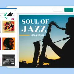Plantilla de portada de música fácil: un saxofonista en silueta contra un atardecer.
