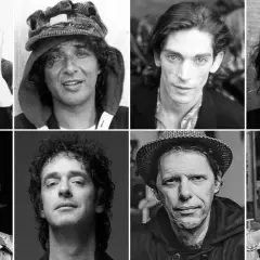 Ocho cantantes argentinos de los 90: Charly García, Pescado, Fito Páez, Luis Alberto Spinetta, Gustavo Cerati, Andrés Calamaro, Pappo y Vicentico.