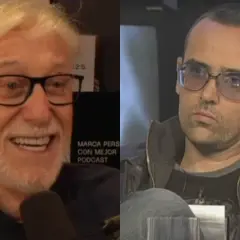 Dos hombres, uno sonriente con barba blanca y gafas, el otro con gafas de sol y expresión seria. Se busca productor musical para este proyecto.