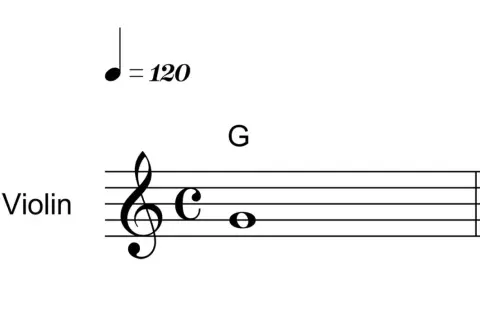Partitura para violín con indicación de tempo (negra = 120). Ideal para un blog sobre música.