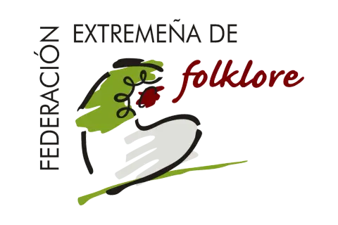 Logo de la Federación Extremeña de Folklore, con un diseño abstracto que evoca la riqueza de la historia del folklore extremeño.
