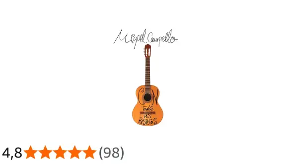 Guitarra con la firma de Miguel Campello y la frase "Con todos mis respetos" escrita en el cuerpo.