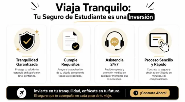 Seguro de estudiante para viajar tranquilo, con garantía, asistencia 24/7 y proceso rápido. ¡Invierte en tu futuro!