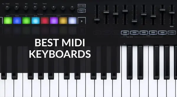 Teclado MIDI con pads luminosos y faders, ideal para tu software de producción musical.