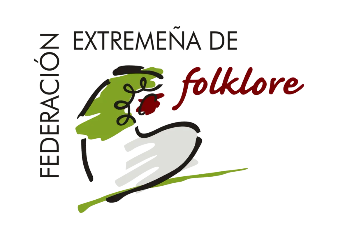Logo de la Federación Extremeña de Folklore, con un diseño abstracto que evoca la riqueza de la historia del folklore extremeño.