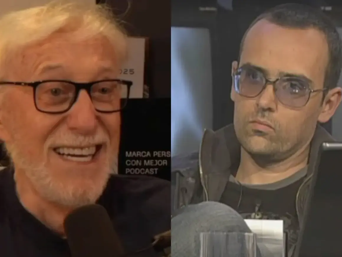 Dos hombres, uno sonriente con barba blanca y gafas, el otro con gafas de sol y expresión seria. Se busca productor musical para este proyecto.