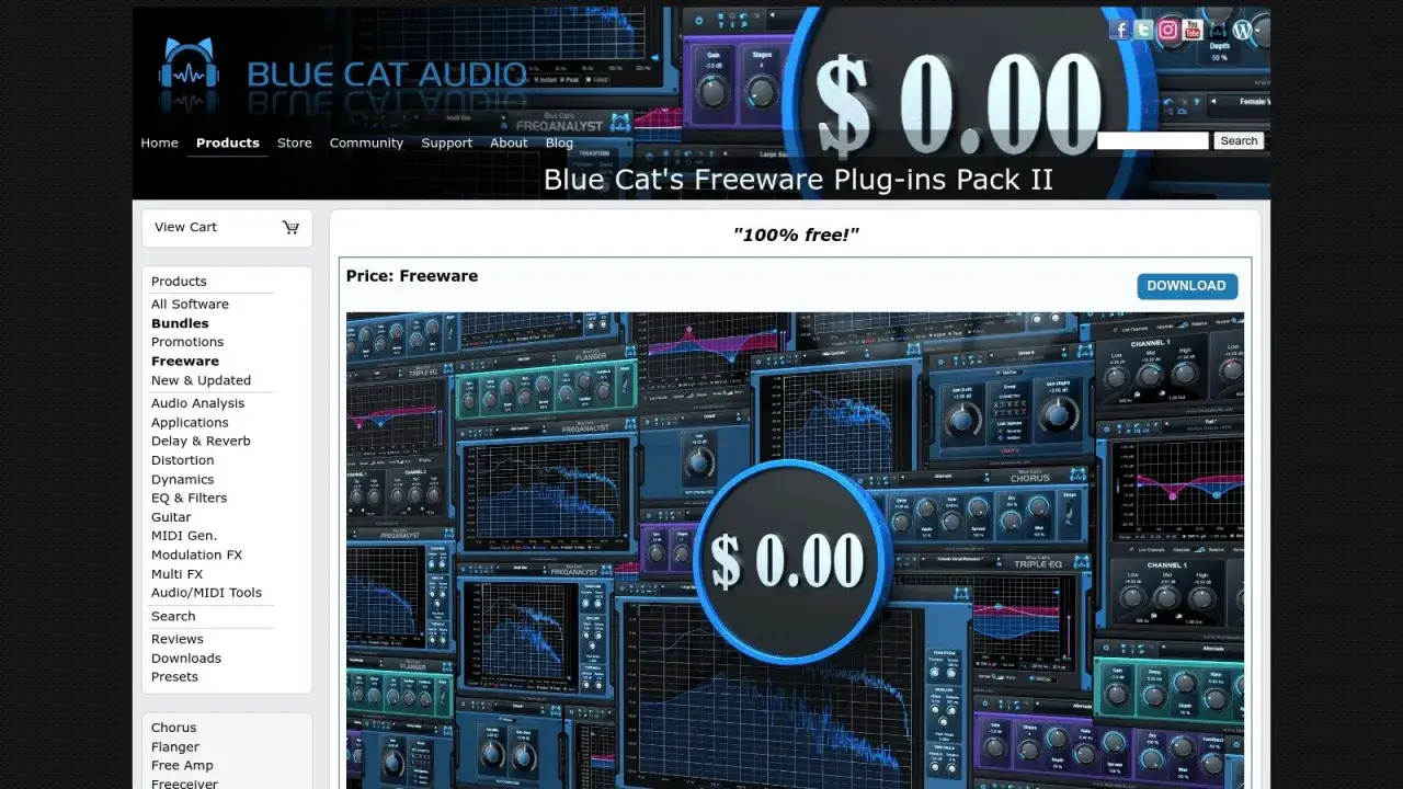Plugins de audio gratuitos para masterización online. Descarga el pack de efectos de Blue Cat Audio, ¡100% gratis!