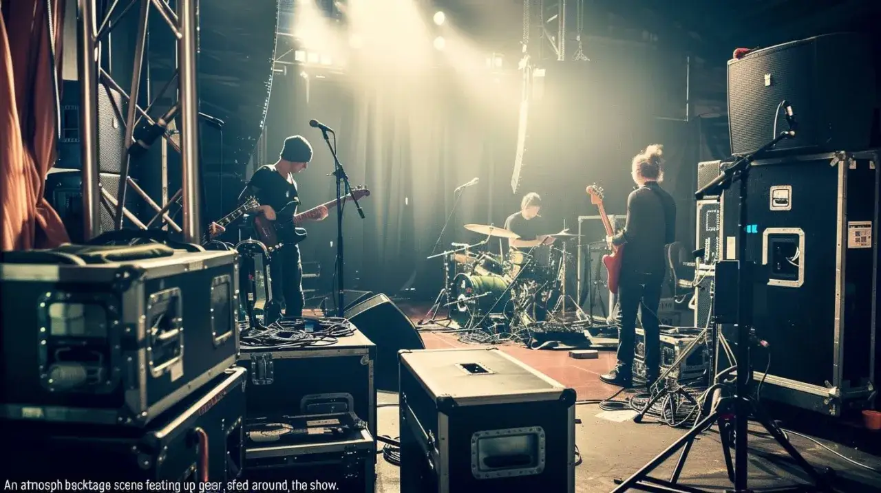 Banda prepar&aacute;ndose en el backstage. Un guitarrista afina su instrumento, el baterista se sienta tras su kit. As&iacute; es como hacer un teaser: &iexcl;mucha energ&iacute;a y equipo listo!