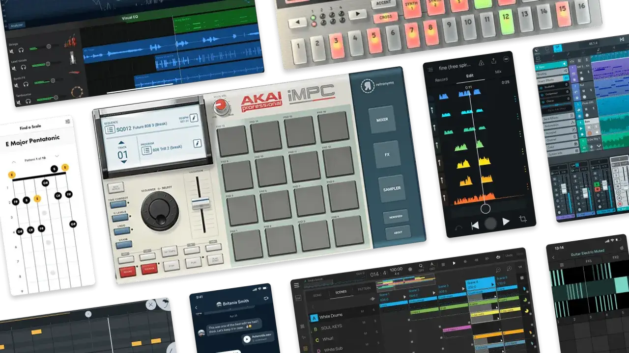 Pantallas con programas para hacer m&uacute;sica electr&oacute;nica, incluyendo secuenciadores, pads de bater&iacute;a y editores de audio.