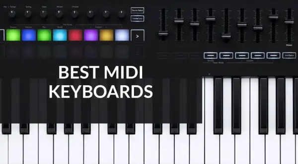 Teclado MIDI con pads luminosos y faders, ideal para tu software de producción musical.