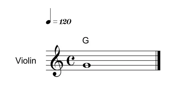 Partitura para violín con indicación de tempo (negra = 120). Ideal para un blog sobre música.
