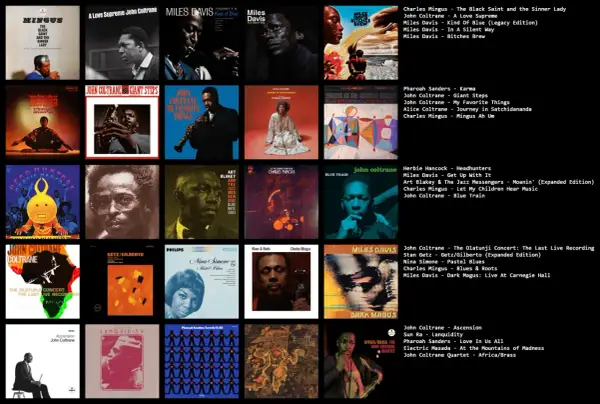 Los mejores discos de jazz: portadas icónicas de John Coltrane, Miles Davis, Charles Mingus y más.