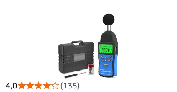 Medidor de sonido digital, con que se miden los decibelios. Incluye estuche, batería y destornillador.