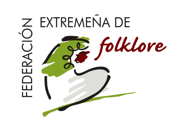 Logo de la Federación Extremeña de Folklore, con un diseño abstracto que evoca la riqueza de la historia del folklore extremeño.